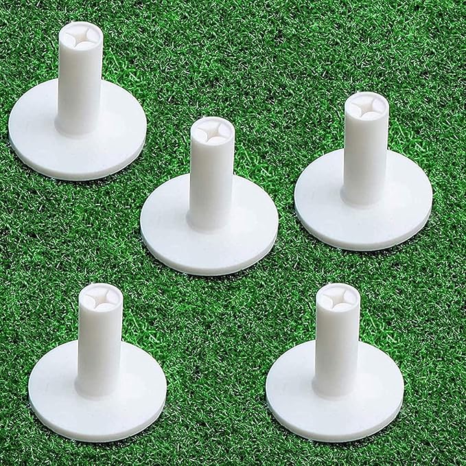 FINGER TEN Golf Rubber Tee Driving Range Value 5 Pack for Indoor Outdoor Practice Mat, Tee Adaptor Size 1.5’’ 2.0’’White Black Tee Holder Set for Hitting Mats