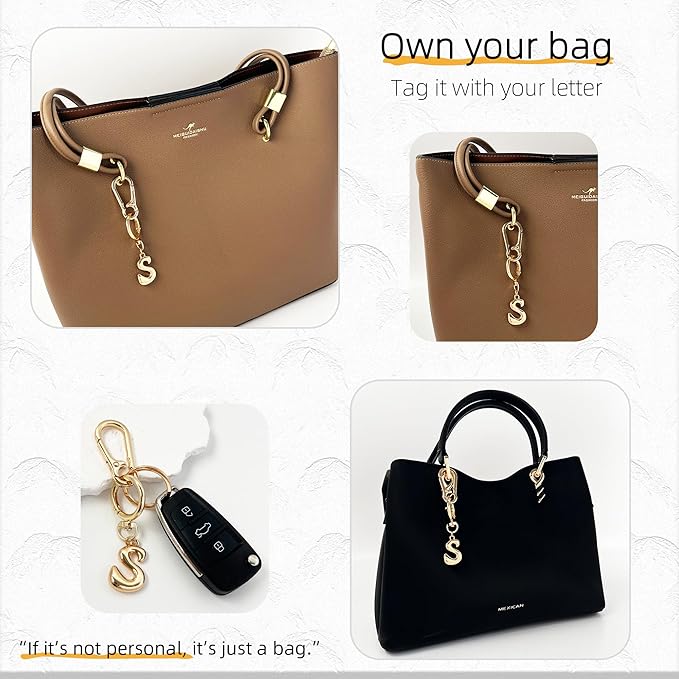 Gold Bubble Heart, Cherry, Bow & More Designs Letter Initial Keychain Bag Charms – Cute Purse Charms for Handbags