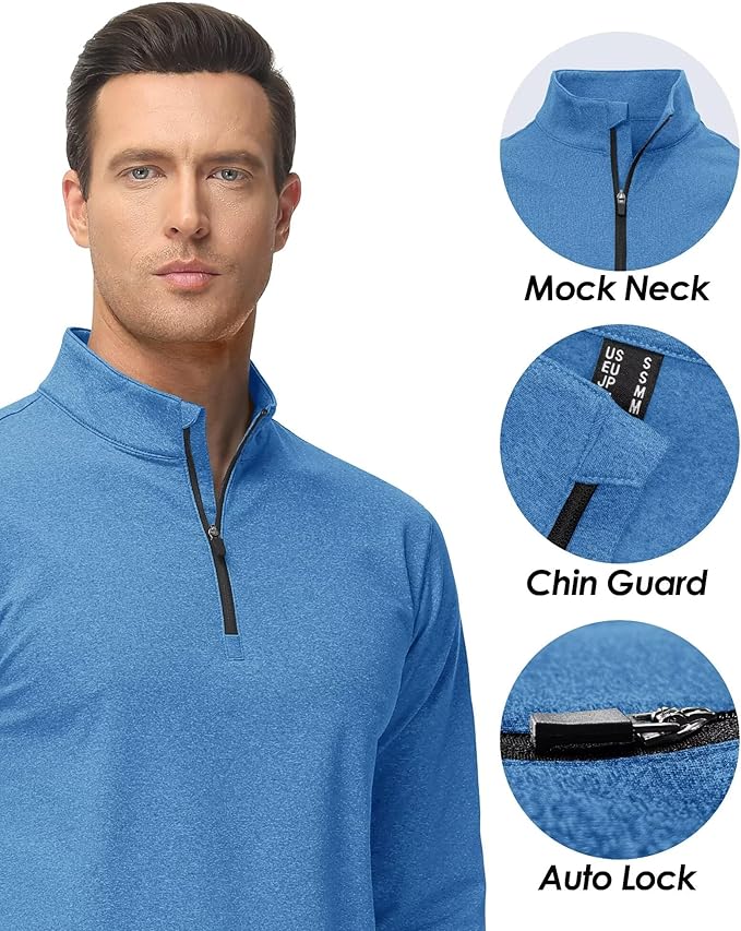 Boladeci Men's Quarter Zip Pullover Premium Fleece Lined Heather Long Sleeve Golf Shirts Midweight 1/4 Half Zip Sweatshirts