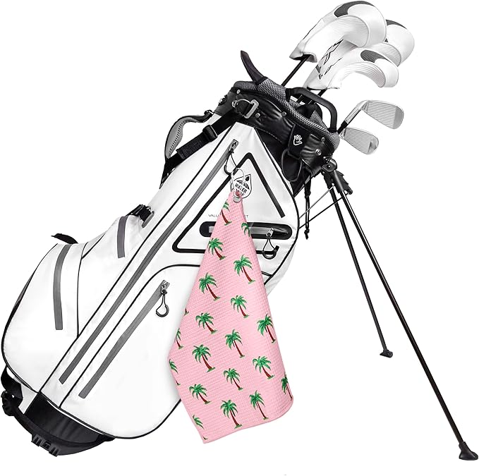 Microfiber Golf Towels for Golf Bags & Carts - Premium Weave Waffle & Ball Towels with Carabiner Clip, Essential Accessories for Men, Women, and Kids, Golfer Gifts, Set of 2 (Palm Trees)