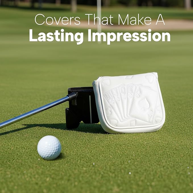 Golf Putter Covers White Poker Mallet Putter Headcover Blade Putter Cover Leather Golf Head Covers with Magnetic Closure for Most Brand