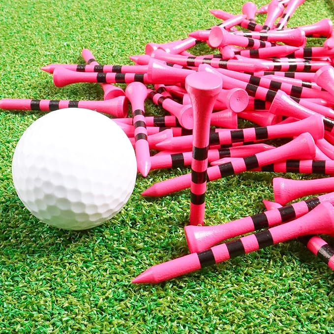 FINGER TEN Golf Tees Wood 3 1/4 2 3/4 Inch Value 50/120 Count, Durable Tees with Bright Colored Stripes for Consistent Height, 70mm 83mm Long Tees Ideal for Golfers