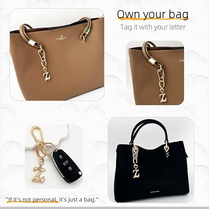 Gold Bubble Heart, Cherry, Bow & More Designs Letter Initial Keychain Bag Charms – Cute Purse Charms for Handbags