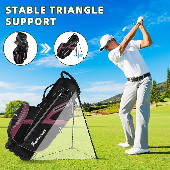 Golf Stand Bag, Lightweight Golf Bag with 8-Way Top Dividers, Golf Bag for Men & Women with Adjustable Dual Strap, Rain Cover, Cooler and Golf Accessory Kit