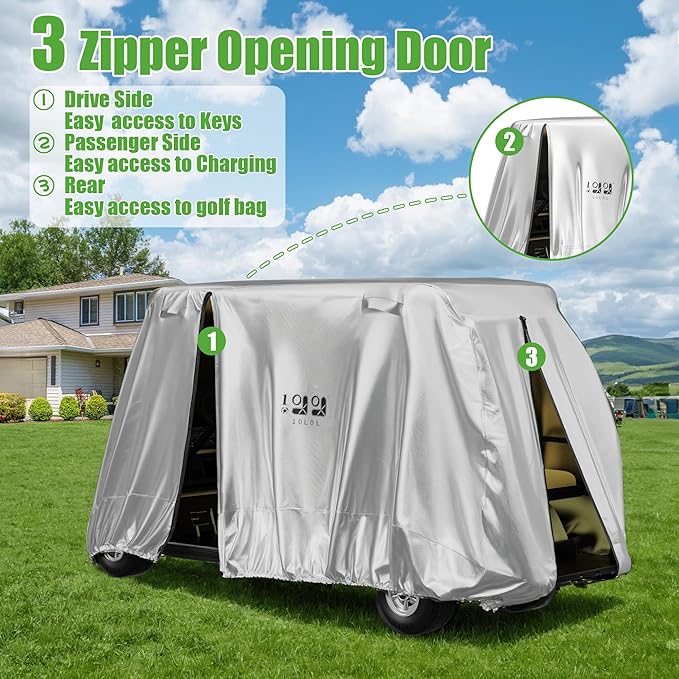 10L0L 4/4+2 Passenger Golf Cart Cover Fits for Yamaha EZGO Club Car,Waterproof 420D Oxford Fabric,Windproof Golf Cart Covers with 3 Zippers