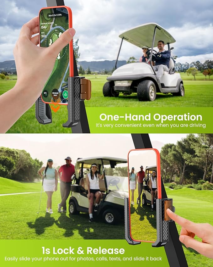 Magnetic Golf Cart Phone Holder Mount- Holds Up To 6 LB, 3s Phone Clip Install, Phone Caddy for iPhone Galaxy Fits EZGO Club Car Yamaha Icon,Golf Cart Accessories Essentials Gift for Men Women