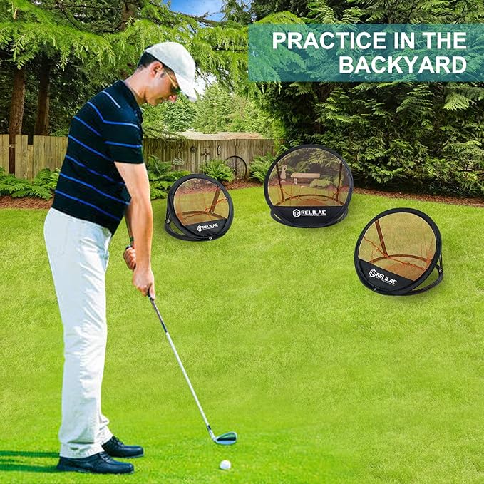 Pop Up Golf Chipping Practice Net Set - Indoor/Outdoor Golfing Target Accessories for Golf Practice - Improve Your Short Game - Gifts for Men, Dad, Mom, Husband, Women, Kid, Golfers