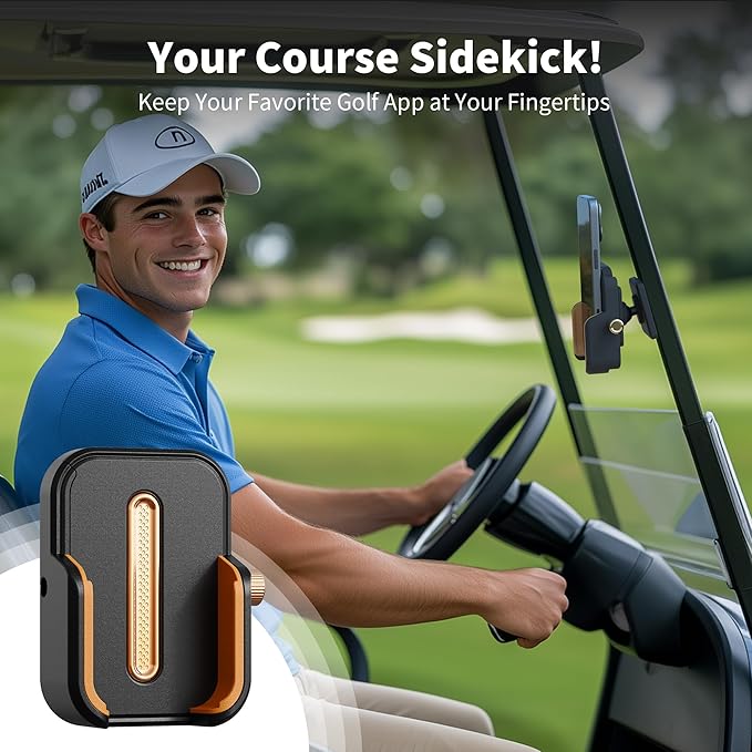 【2025 Upgraded】Full Metal Magnetic Golf Cart Phone Holder – Premium Golf Gift for Men, Compatible with EZGO, Club Car, Yamaha | Strong N52 Magnets | 360° Rotation | Works with iPhone, Samsung& More