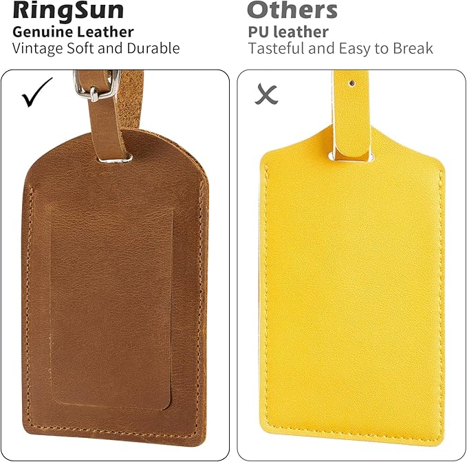 Ringsun Leather Luggage Tag for Suitcases ID Tags Bag Tags for Luggage (2 Pack)