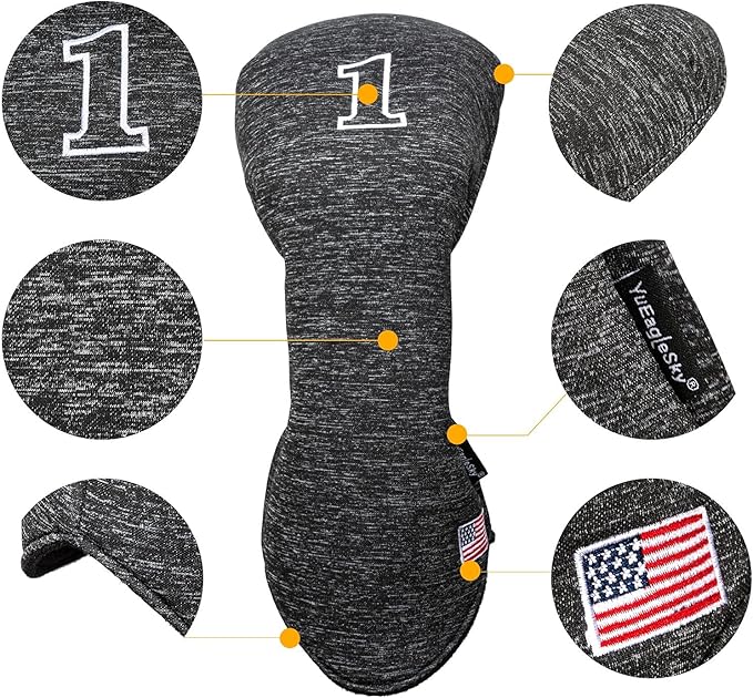 Golf Driver Head Covers 3-Pack for Men & Women - Premium PU Leather with Elephant Embroidery, Double Elastic Band (Driver/Fairway/Hybrid), Waterproof & Durable - White Grey or Black Grey