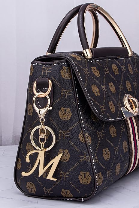 Cute Stainless Steel Gold Initial Letter Keychain for Women Girl, Charms for Key Handbag Backpack Bag, Personalized Gift