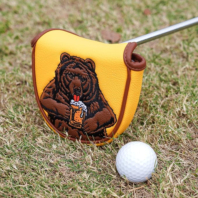 Golf Club Head Cover Golf Head Cover Driver Headcover Fairway Wood Headcover Hybrid Club Head Cover Golf Blade Mallet Putter Cover Beer Bear