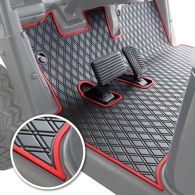 Xtreme Mats EZGO RXV Golf Cart Mat, Full Coverage Golf Cart Floor Liner Mat - Only Fits EZGO RXV (2008-2022) & 2Five (2009+) - Black with Red Trim