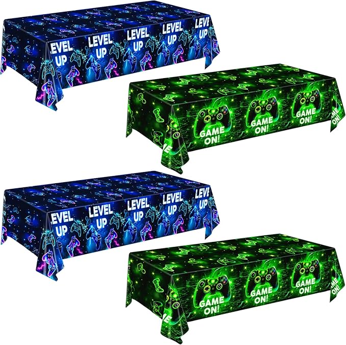 4 PCS Video Game Tablecloth for Boys Girls Kids Player Gaming Birthday Party Decorations, 54 x 108 Inch