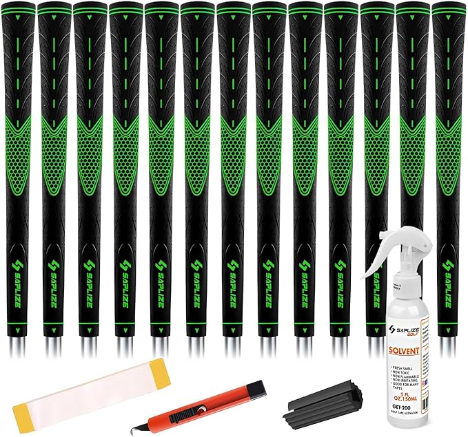 SAPLIZE Golf Grips Set of 13, Bundle with Tape or Full Regripping Kit, Jumbo / Mid / Standard / Undersize, Women / Men Anti-slip Rubber Golf Club Grips, CC01 Series