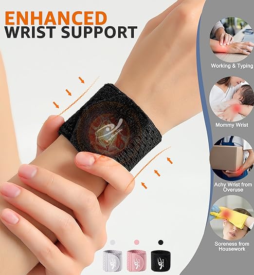 HiRui Wrist Compression Wraps, Wrist Brace Wrist Support for Sports, Mouse Hand, Mother's Hand, Carpal Tunnel Arthritis, Tendonitis - Premium Elastic & Breathable Mesh Fabric (Black, Medium)