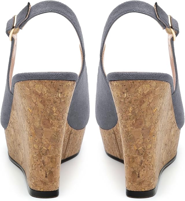 Womens Wedge Platform Sandals Peep Open Toe Slingback Buckle High Heel Dress Shoes Pumps Suede 3.94 Inch