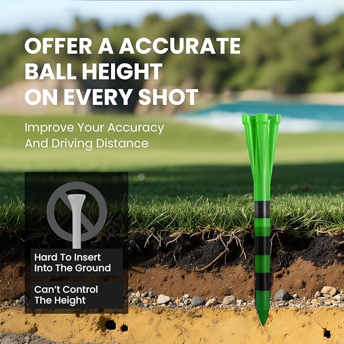 FINGER TEN Unbreakable Golf Tees Plastic 80 3 1/4" or 2 3/4" Driver Tees with 20 1 1/2" Iron Tees Assorted Pack, Low Resistance & Consistent Height Long Short Tees with Bright Colors