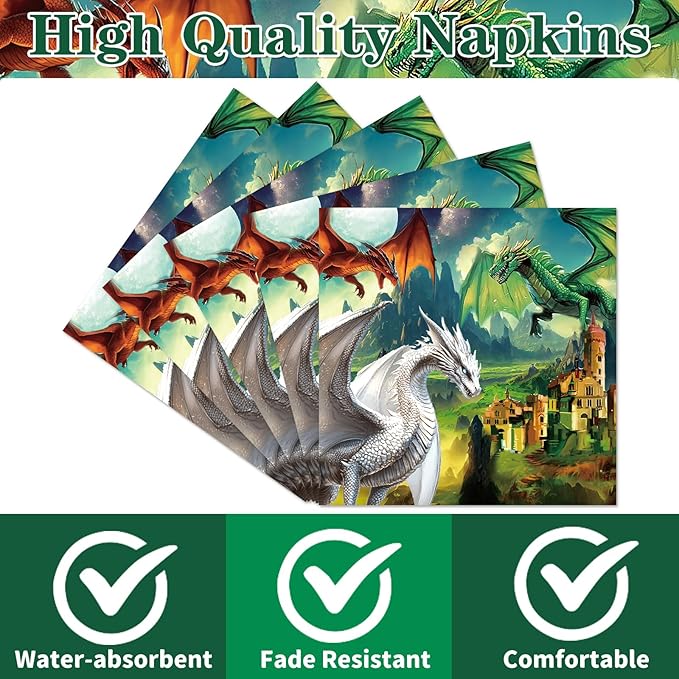 Dragon Birthday Party Napkins Decorations, Disposable Paper West Dragon Napkins Supplies Pack of 50, Cool Baby Shower Party Decor Size 6.5 Inch