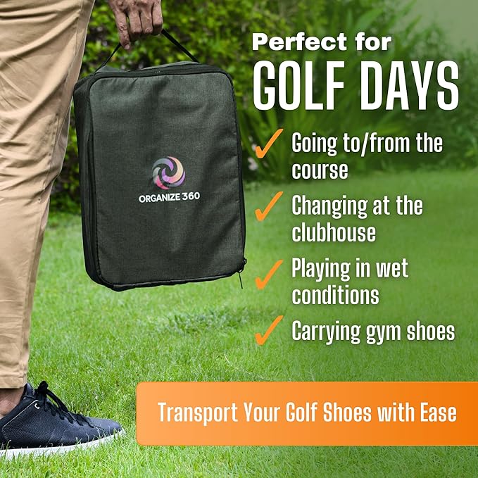 Organize Golf Shoe Bag for Travel – Waterproof Golf Shoes Bag with Ventilation & Pockets | Golf Shoe Bags for Men & Women | Athletic Shoe Carrier for Cleats, Spikes, Sports & Travel