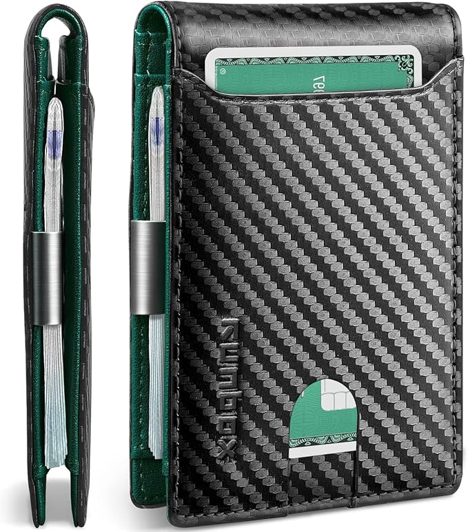 RUNBOX Money Clip Wallets for Men,Slim Leather Mens Bifold Wallet,RFID Blocking Front Pocket Wallet,Thin Credit Card Holder with Gift Box