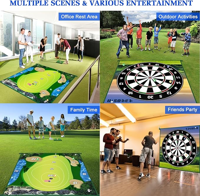Golf Chipping Game with Hitting Mat, 70"x70" Double Sided Golf Practice Mat Kits with 20 Sticky Balls, Indoor Outdoor Golf Training Accessories for Adult Family Yard Game (No Club)