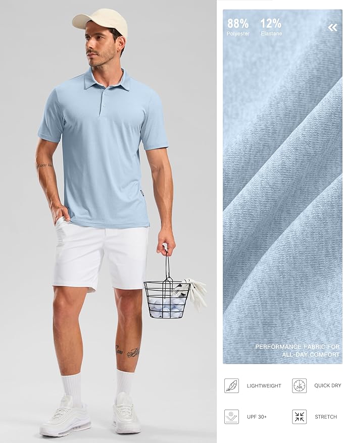 Golf Shirts Heather Polo Short Sleeve Dry Fit Lightweight Moisture Wicking Collared Shirts Casual Athletic Business