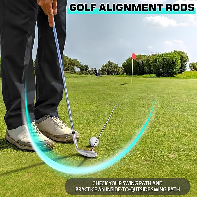 Golf Alignment Rods, 7 Length Adjustments - Golf Alignment Stick Corrector Lie Angle Tool, Golf Swing Training Aids Aiming Stick - Golf Club Face Aim, Visualize and Align Your Golf Shot