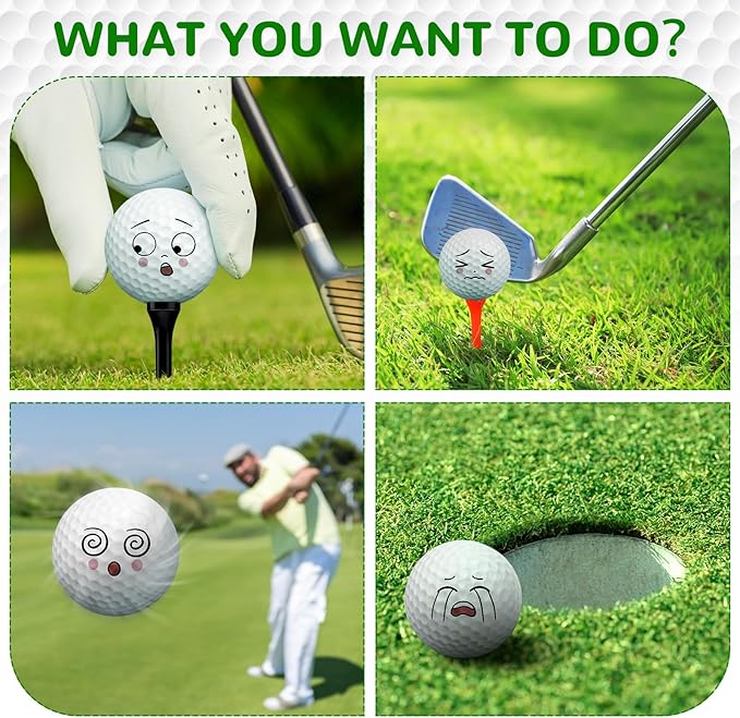 Syhood 12 Pcs Funny Golf Balls Emotion Face Novelty Trick Golf Balls Cute Fun Practice Accessories for Adult All Golfers Christmas Birthday Gifts