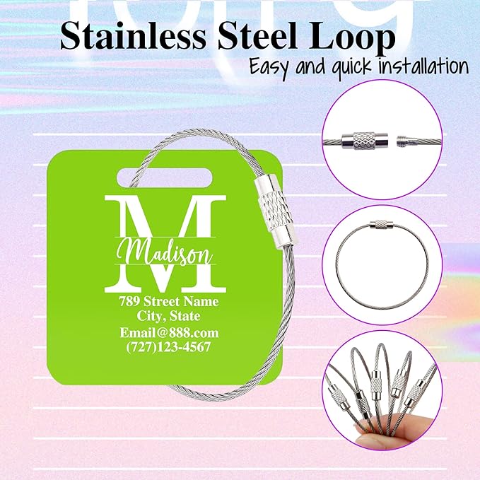 Personalized Luggage Tags for Suitcases,Custom Acrylic Tags with Hole & Steel Loop for Travel,Backpacks,Golf,Bagwine Cup,Waterproof (Green)