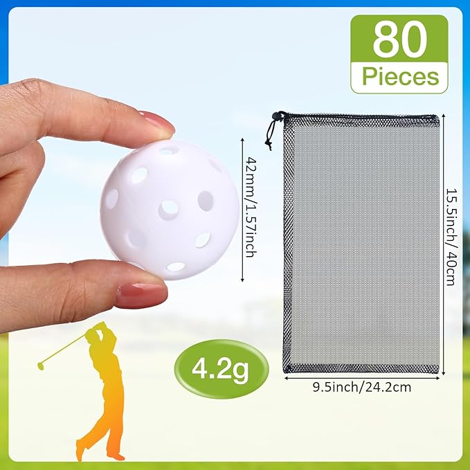 80 Pack Practice Golf Balls Limited Flight 42 mm Golf Training Airflow Hollow Plastic Ball for Women Men Indoor Outdoor Driving Range Swing Practice Home
