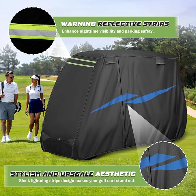 Mixsuper Liner 2/4 Passenger Golf Cart Cover for Club Car/EZGO/Yamaha, 10 Layers Golf Cart Cover with Zipper Door Windproof Sunproof 420D Waterproof Durable Polyester Black