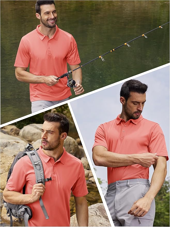 TACVASEN Mens Polo Shirt Short Sleeve Tactical Performance Collared Work Golf Shirts Dry Fit Pique Polos for Summer
