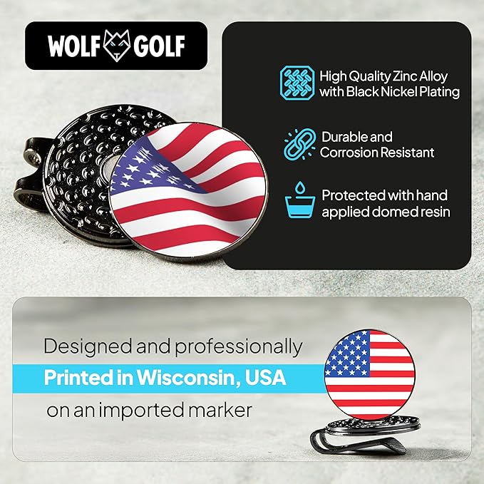 Wolf Golf Towels Golf Ball Marker Hat Clip Set | Multiple Sets to Choose from | 1 Magnetic Clip + 3 Ball Markers | Golf Accessories for Men & Women