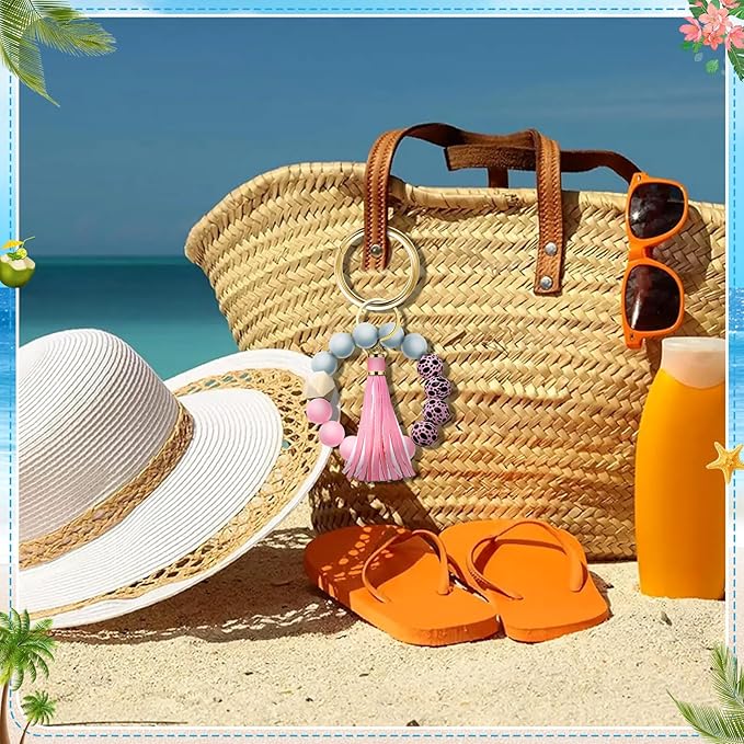 Tote Bag Charm Compatible with Bogg Bag Accessories, Bead Tassel Beach keychain Wrist Leopard Purse Charm Girl Women