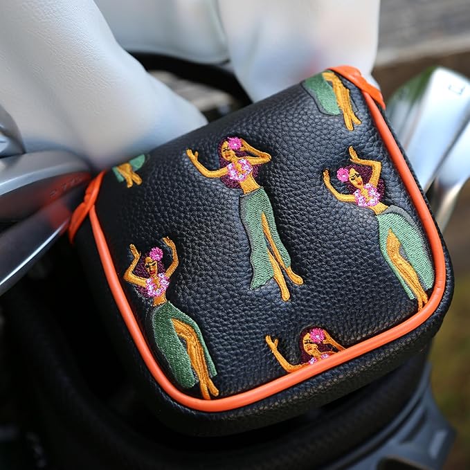 Golf Club Headcover, Premium Leather Embroidery Mallet Putter Cover Blade Head Covers, Stylish Golf Accessories, Great Golf Gifts for Men and Women Golfers