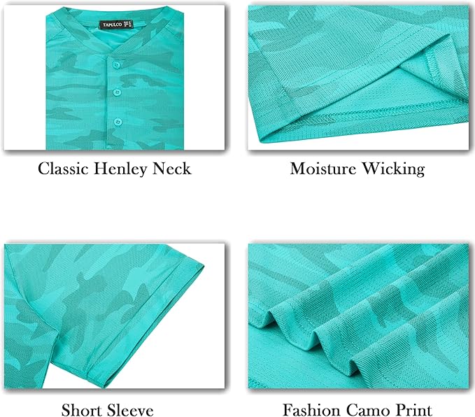TAPULCO Mens Collarless Golf Shirts Short Sleeve Dry Fit Stretch Casual Breathable Lightweight Tshirts