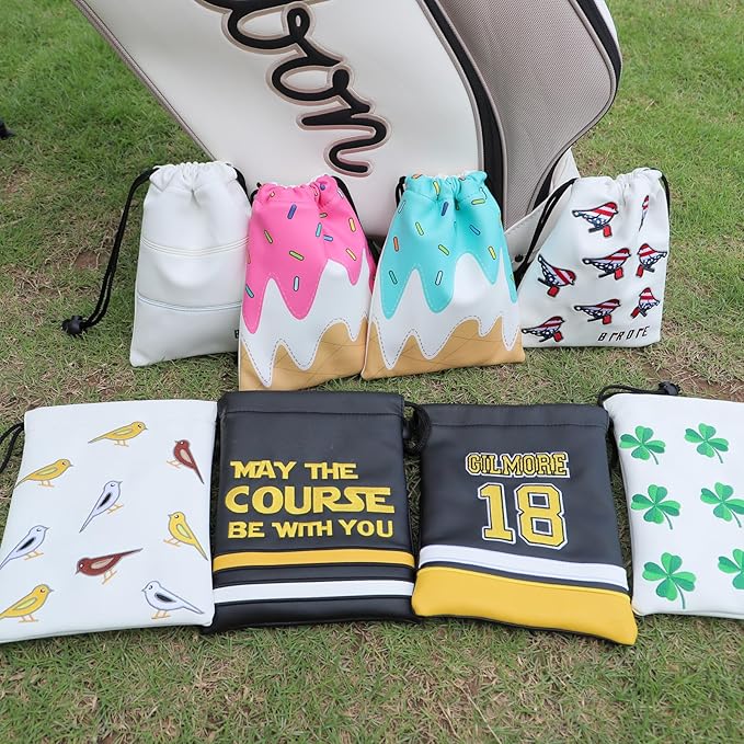 Golf Valuables Pouch, Leather Golf Tee Pouch with Drawstring Closure Golf Ball Tee Handbag Portable Golf Accessories