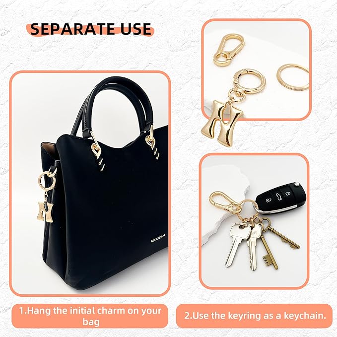 Gold Bubble Heart, Cherry, Bow & More Designs Letter Initial Keychain Bag Charms – Cute Purse Charms for Handbags