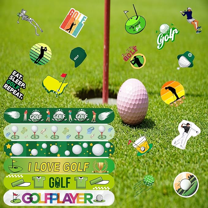 74Pcs Golf Theme Party Favors Contain 24 Pcs Slap Bracelets 50Pcs Stickers, Golf Sports Theme Birthday Party Decorations,Classroom Rewards Supplies.