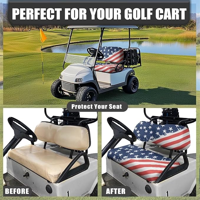 Golf Cart Seat Covers, Universal Fit & Nonskid Bottom Fits for Club Car 2 Person Seats Golf Carts