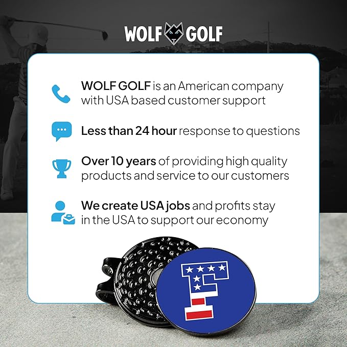 Wolf Golf Towels Golf Ball Marker Hat Clip | USA Monogram | 1 Magnetic Clip + 3 Ball Markers | Patriotic Golf Accessories for Men & Women