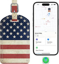 Luggage Tags Built-in Anti-Loss Tracker, Luxury Leather Luggage Tags for Suitcase, Travel Bags, Backpacks, Travel Organizer for Lost Baggage Prevention (US Flag)