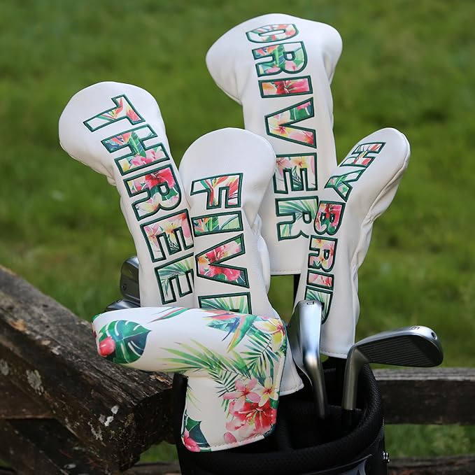 Golf Club Head Covers - Premium Leather Driver, 3 & 5 Fairway Wood, Hybrid Headcovers, Putter Covers for Blade and Mallet, and Alignment Stick Covers