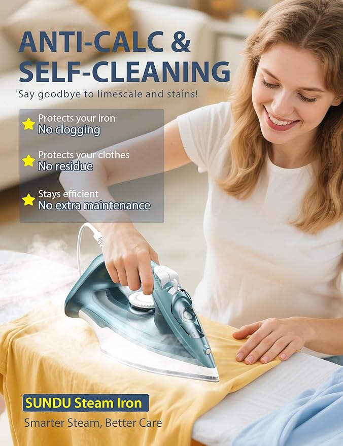 Burst steam Iron for Clothes - 1500W Iron with Ceramic Coated Soleplate, Rapid Heating, Self-Cleaning, Auto-Off, 11.84oz Water Tank, Precise Thermostat, Home Use Green