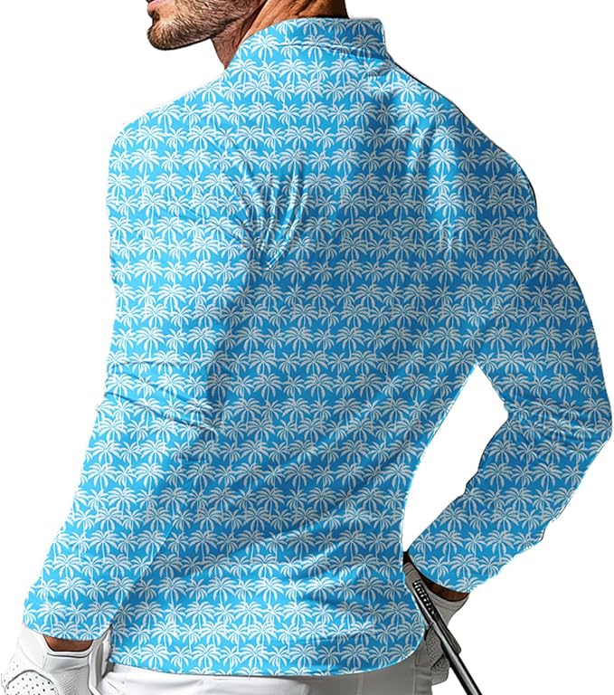 Men's Long Sleeve Golf Shirt Quick Dry 3 Button Work Fishing Outdoor Casual Collar Shirt