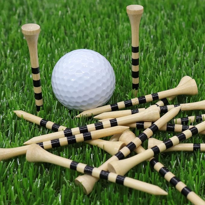 FINGER TEN Golf Tees Wood 3 1/4 2 3/4 Inch Value 50/120 Count, Durable Tees with Bright Colored Stripes for Consistent Height, 70mm 83mm Long Tees Ideal for Golfers