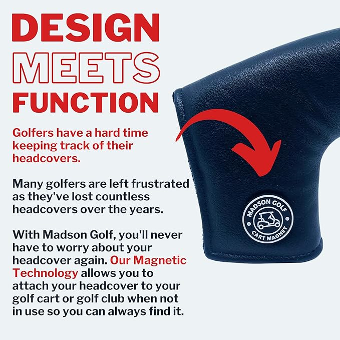Classic Blade and Mallet Putter Headcovers with Madson Golf Cart Magnet for Secure Positioning and Quick Access, Protective PU Leather Head Covers, Magnetic Golf Accessories
