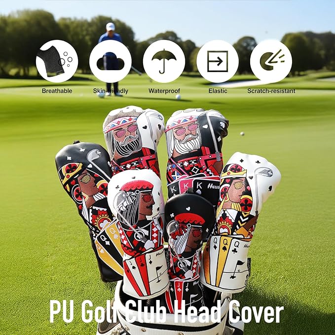 Golf Club Covers – Funny Poker Leather Driver Headcover, Fairway Wood & Hybrid, Cool Embroidered Golf Headcovers