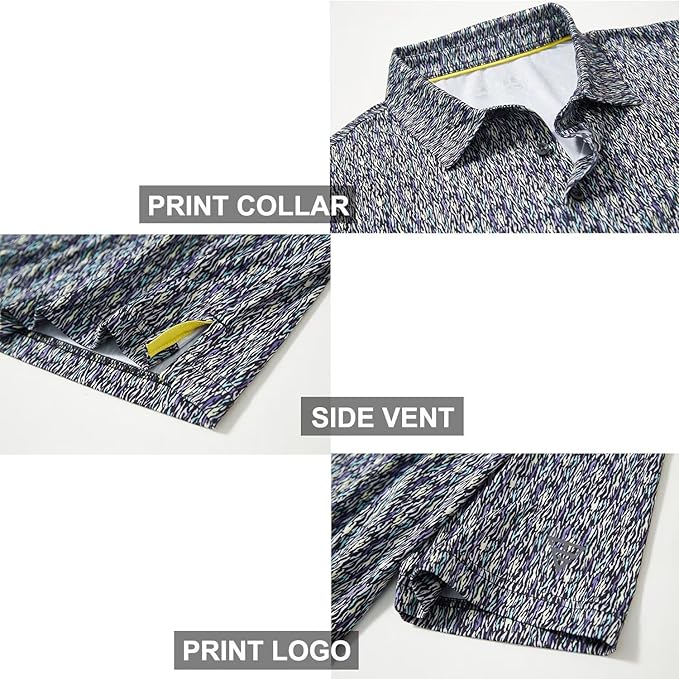 Golf Shirts for Men Dry Fit Short Sleeve Print Performance Moisture Wicking Polo Shirt